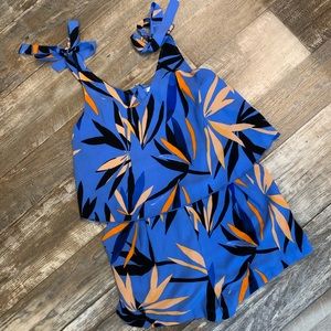 Tropical Print Romper with Pockets